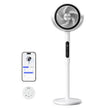 Levoit pedestal air circulator fan, white body, black grille, app control shown