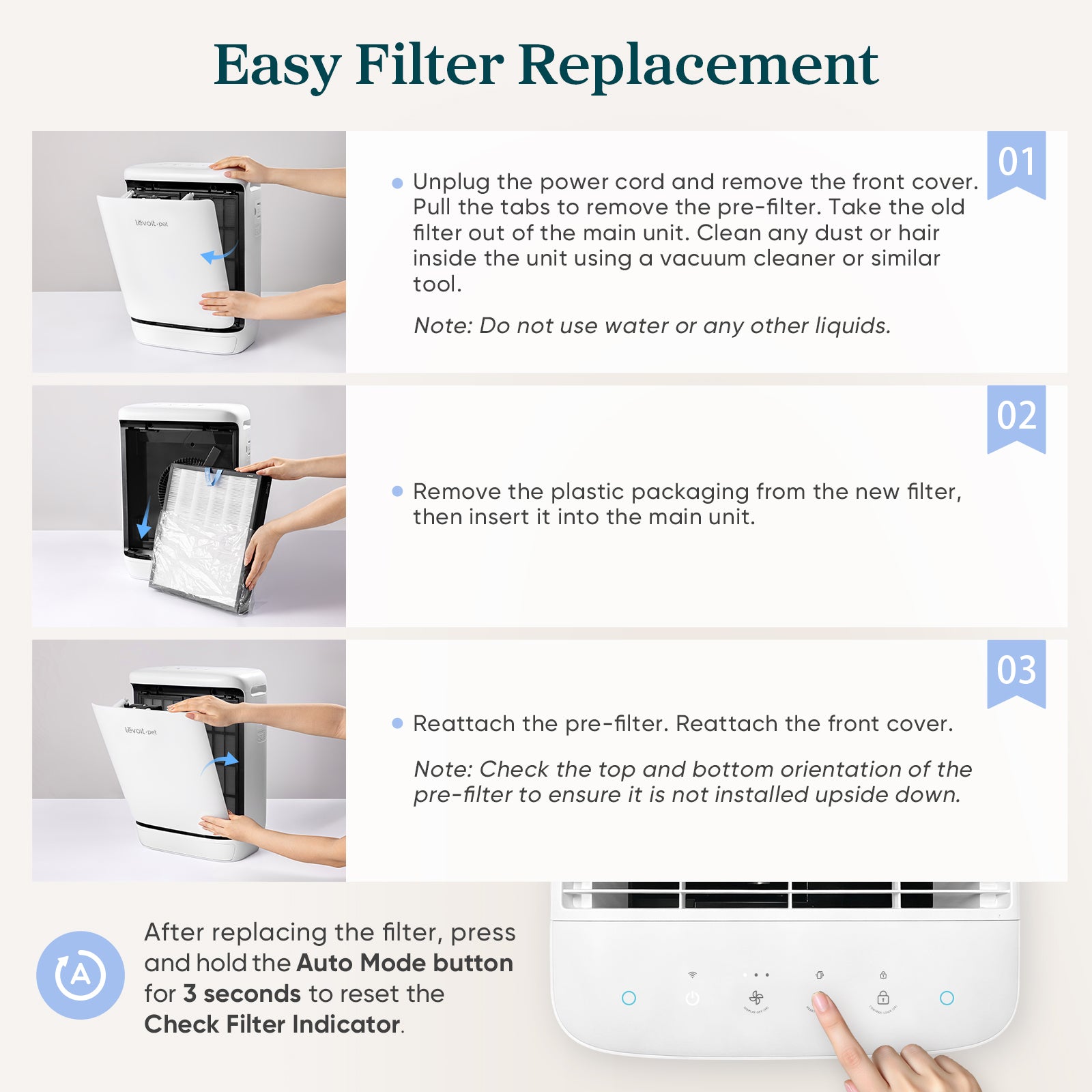 Levoit Vital Pet Pro replacement air purifier filter, white pleated media in black frame