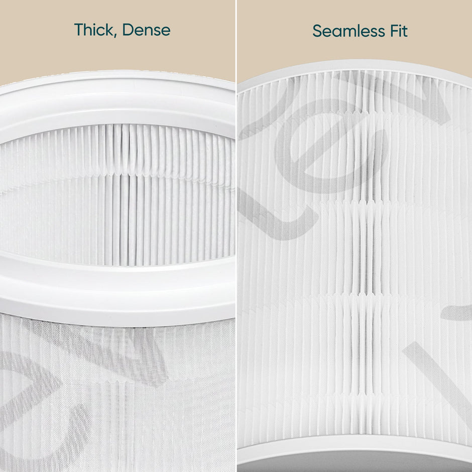 Levoit HEPA replacement filter pleated media close-up, thick dense layers