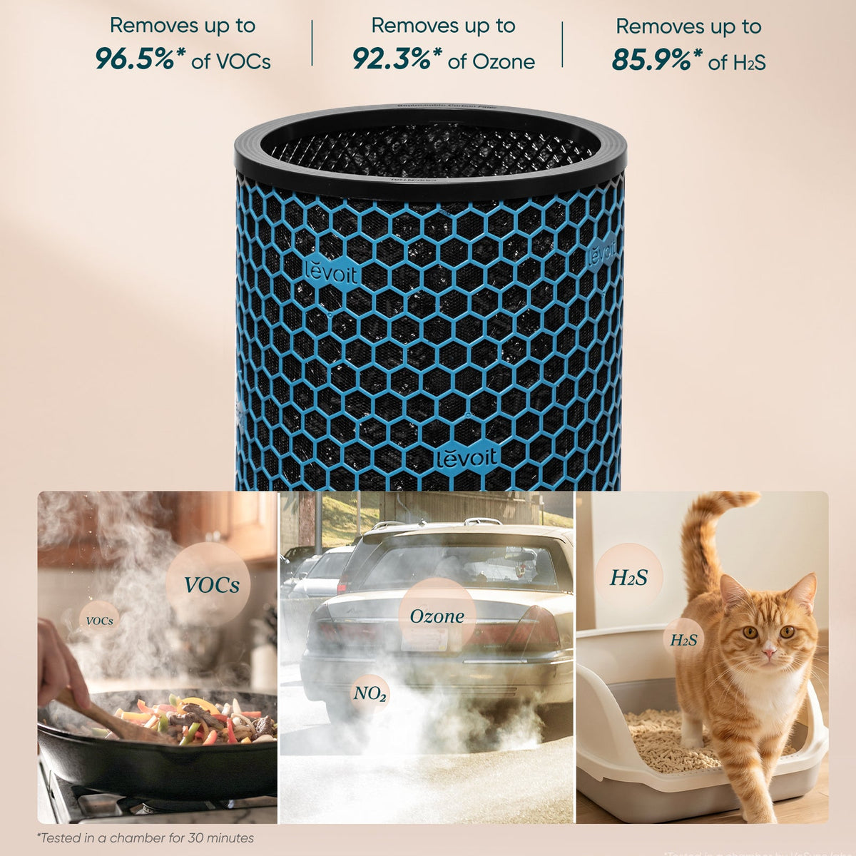 Activated carbon replacement filter, blue honeycomb pattern with textured top