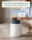 Hand lifting the blue honeycomb filter from a white air purifier