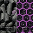 Carbon pellets with purple hex mesh premium filter material
