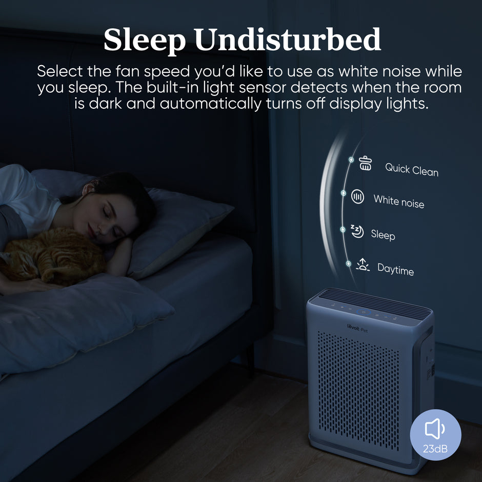White air purifier for quiet sleep mode with display dimming indicators