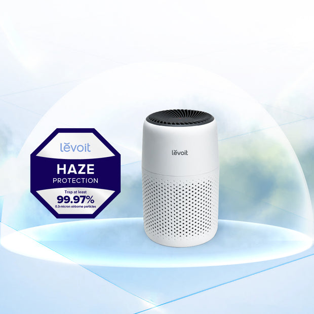 Levoit Core Mini air purifier, white cylinder with top air vents and mesh side