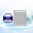 Silver rectangular air purifier with front mesh grille and side panels