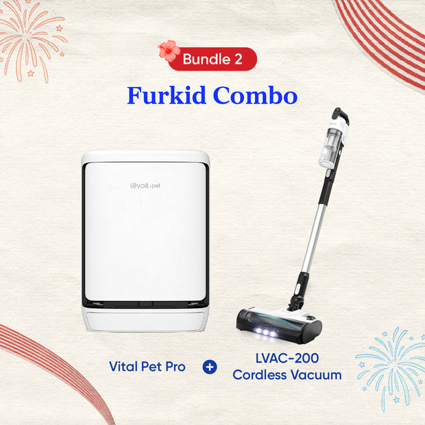 White Vital Pet Pro pet odor purifier and LVAC-200 cordless stick vacuum with LED head