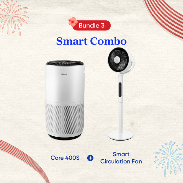 Smart speaker and smart circulation fan bundle, white with black details