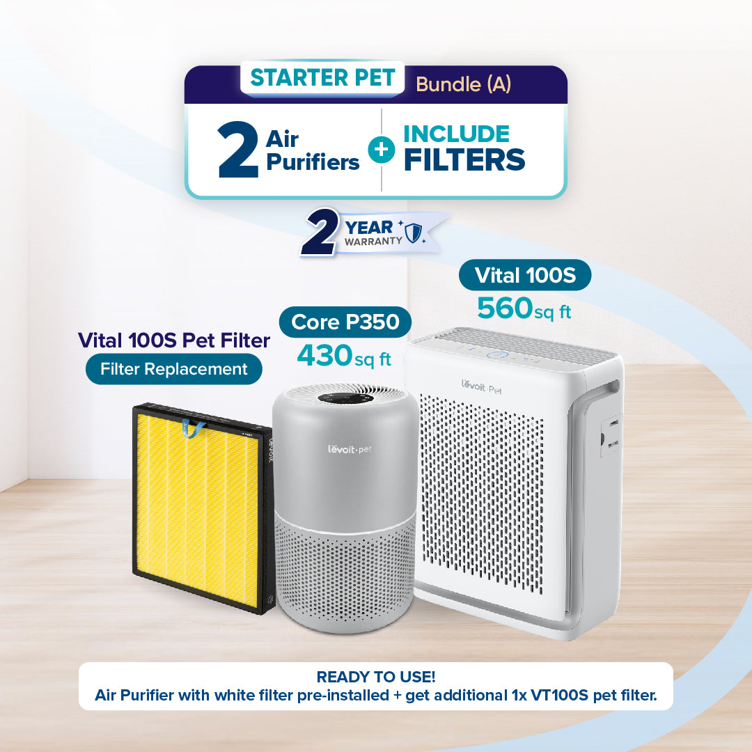 Starter pet air purifier bundle, 2 white units with replacement filters