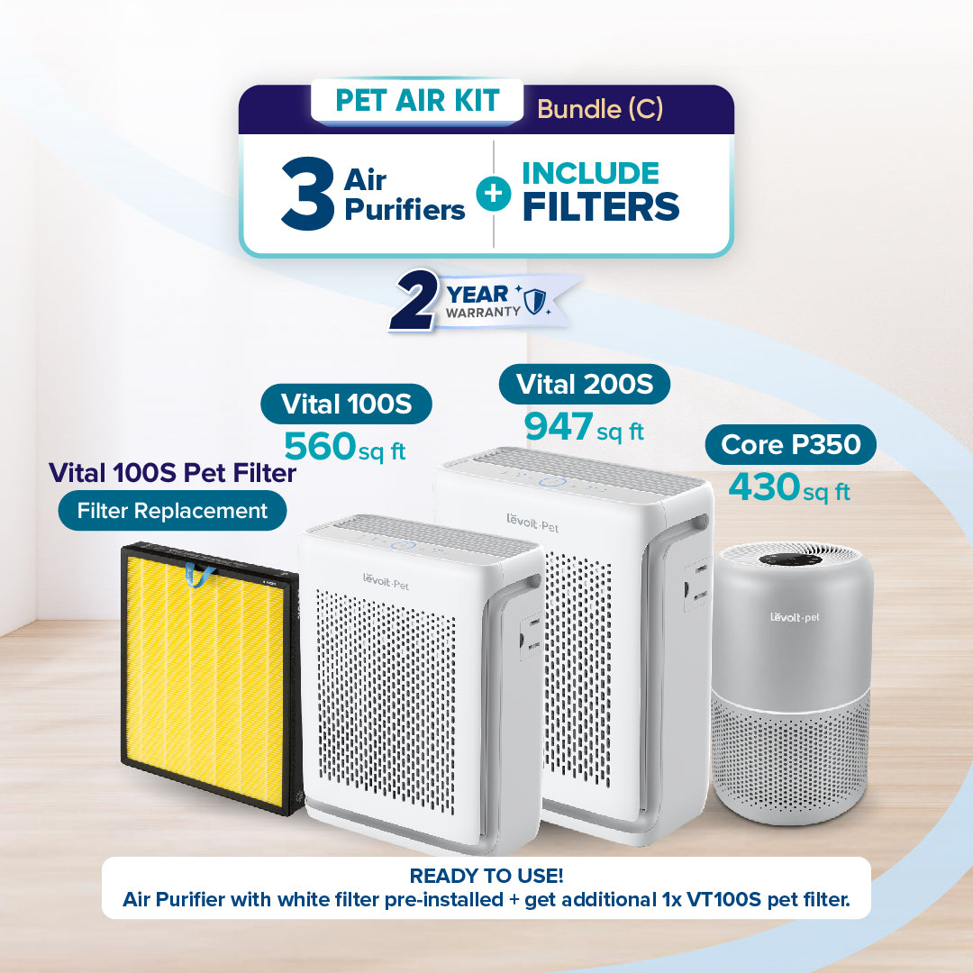 Pet air kit bundle with 3 white air purifiers and included filters