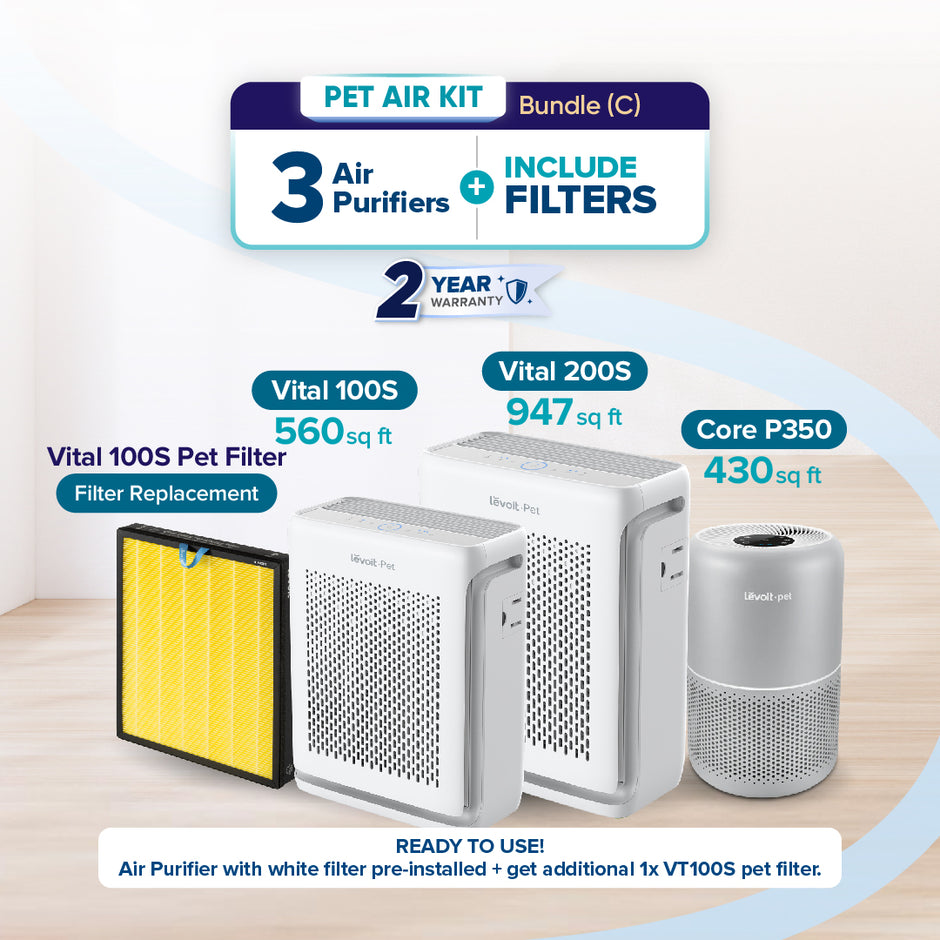 Pet air kit bundle with 3 white air purifiers and included filters
