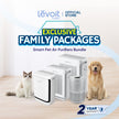 Levoit pet air purifier family package with three white units and a cylindrical purifier