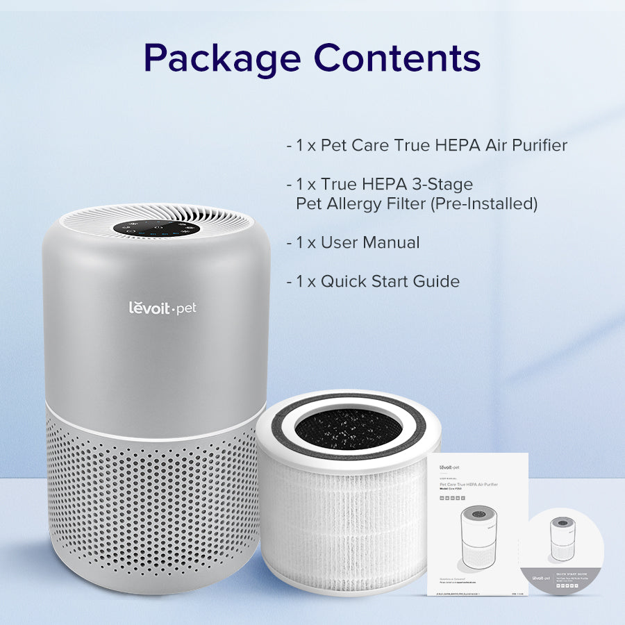Levoit Core P350 pet air purifier kit with purifier, filter, and user guide