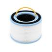 Top view of replacement filter cartridge: black foam, white pleats, yellow handle loop