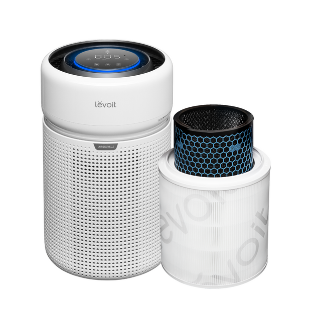 Levoit Eleva replacement filter set with black and clear cylindrical housings