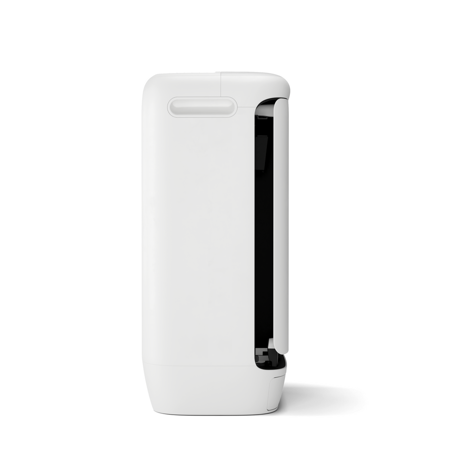 Levoit pet smart air purifier, white side view with handle on top